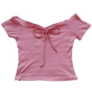 Blush Pink Coquette Striped Ribbed Crop Top 🤍✨🎀